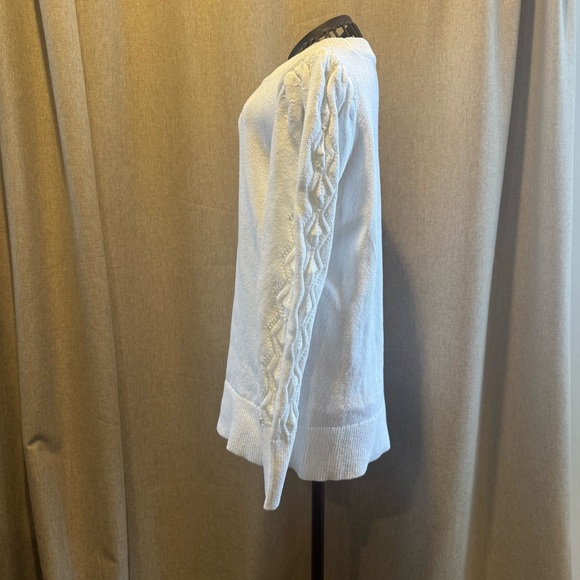 Talbots - White 100% Cotton - Puff Sleeve - Cable Knit Sweater - Large - Picture 4 of 10